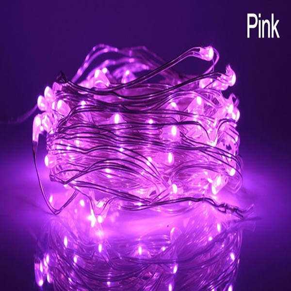 Guirlande lumineuse à piles, 10M 100 LED, fil de cuivre Transparent, Micro LED, pour fête de noël, fête de mariage, extérieur: Pink