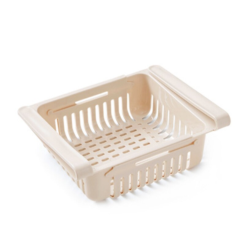 Slide Kitchen Fridge Organizer Freezer Storage Rack Space Saver for Refigerator Drawer Shelf Fruit Snack Container Holder: Beige Adjustable