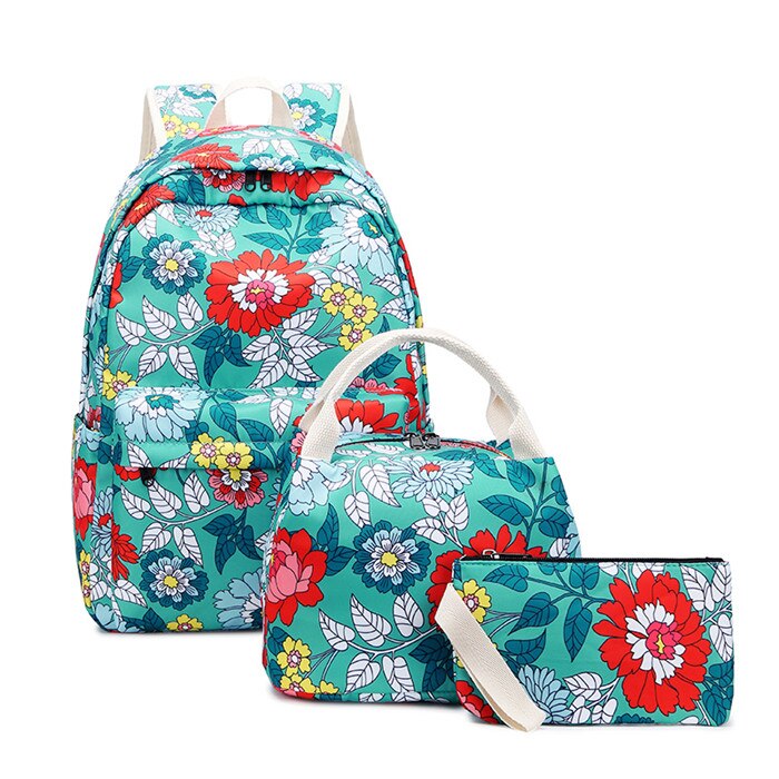 Fengdong 3 stuks/set chinese stijl tienermeisjes schoolrugzak bloemen schooltassen voor vrouwen meisjes bloemenrugzak boekentas pennenzak: Lichtblauw