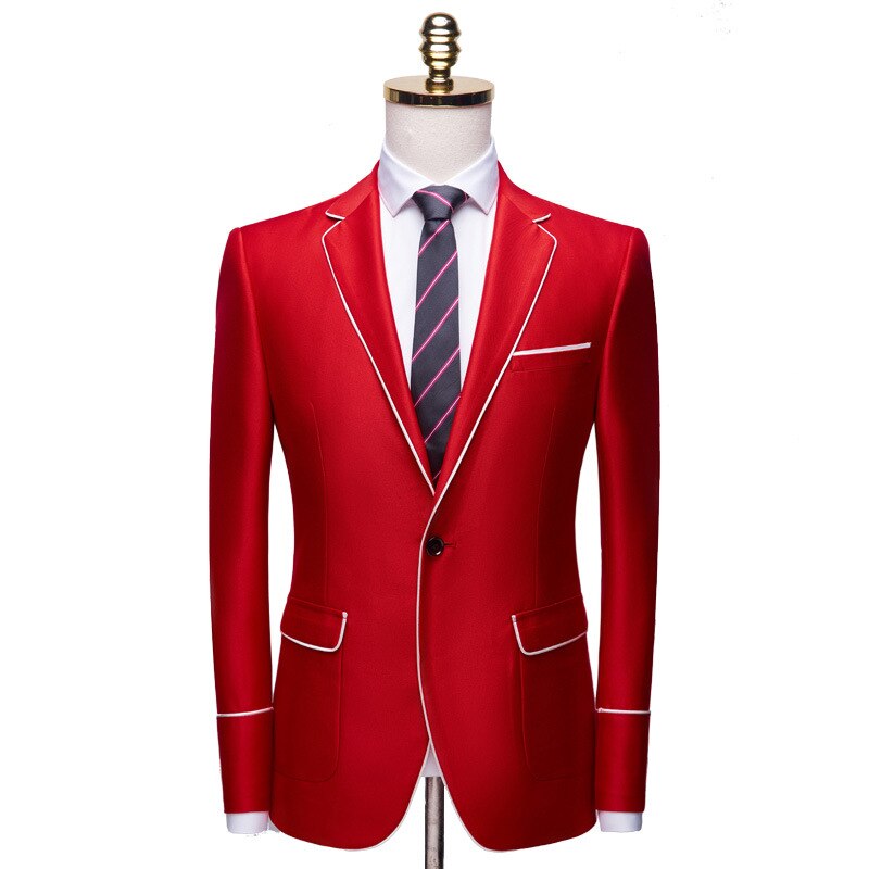 Brand Men's Casual White Red Suit Jacket Plus Size 4XL Wedding Slim Fit Men Blazer Tuxedo Stage Costume For Singer Costume Homme: Red / L