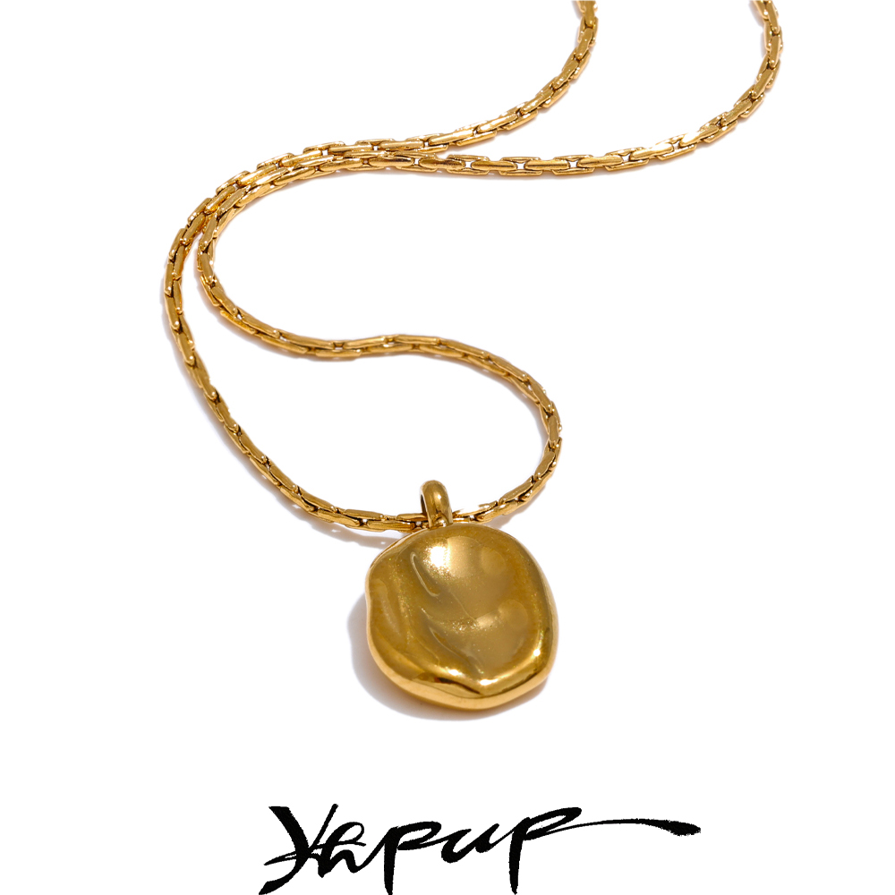 Yhpup Simple Stainless Steel Metal Square Hammer Pendant Necklace Gold Silver Color 18K PVD Plated Collar Jewelry