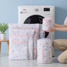 4Pcs Waszak Patroon Afdrukken Ritssluiting Vouw Kleding Case Beha Sokken Ondergoed Mesh Waszak Machine Wassen Speciale Kleding tas