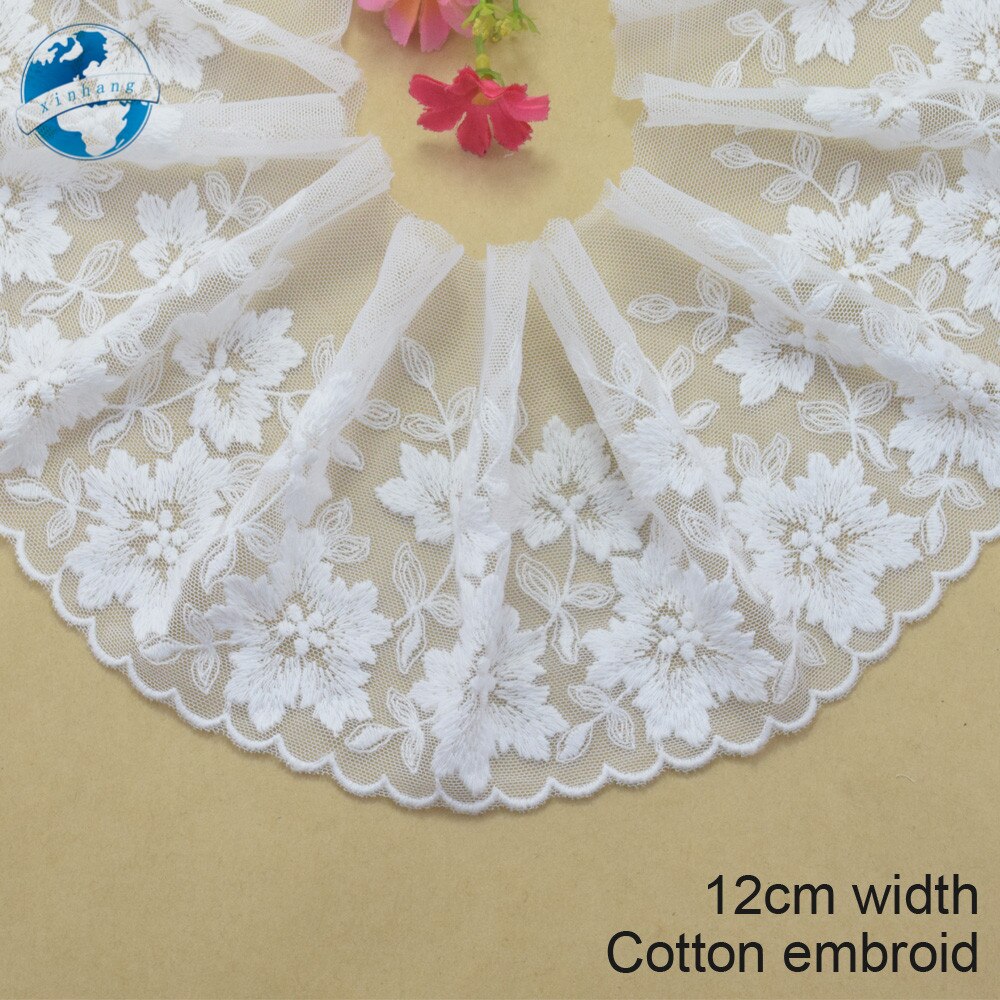 12cm biała haftowana bawełniana koronka francuska wstążka tkanina gipiura Diy wykończenia osnowy robienie na drutach szycia kurtyny akcesoria ślubne #2993