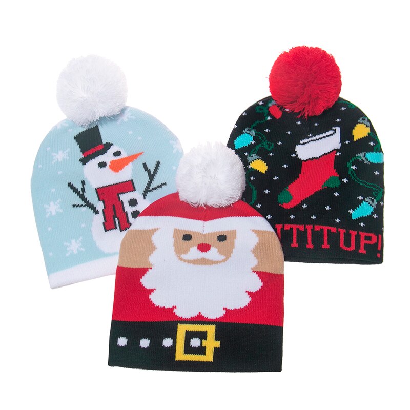 Rævmor vinter sød rød snemand snefnug jul hjorte pompon strikkede beanie hatte kasketter til børn børn dreng piger