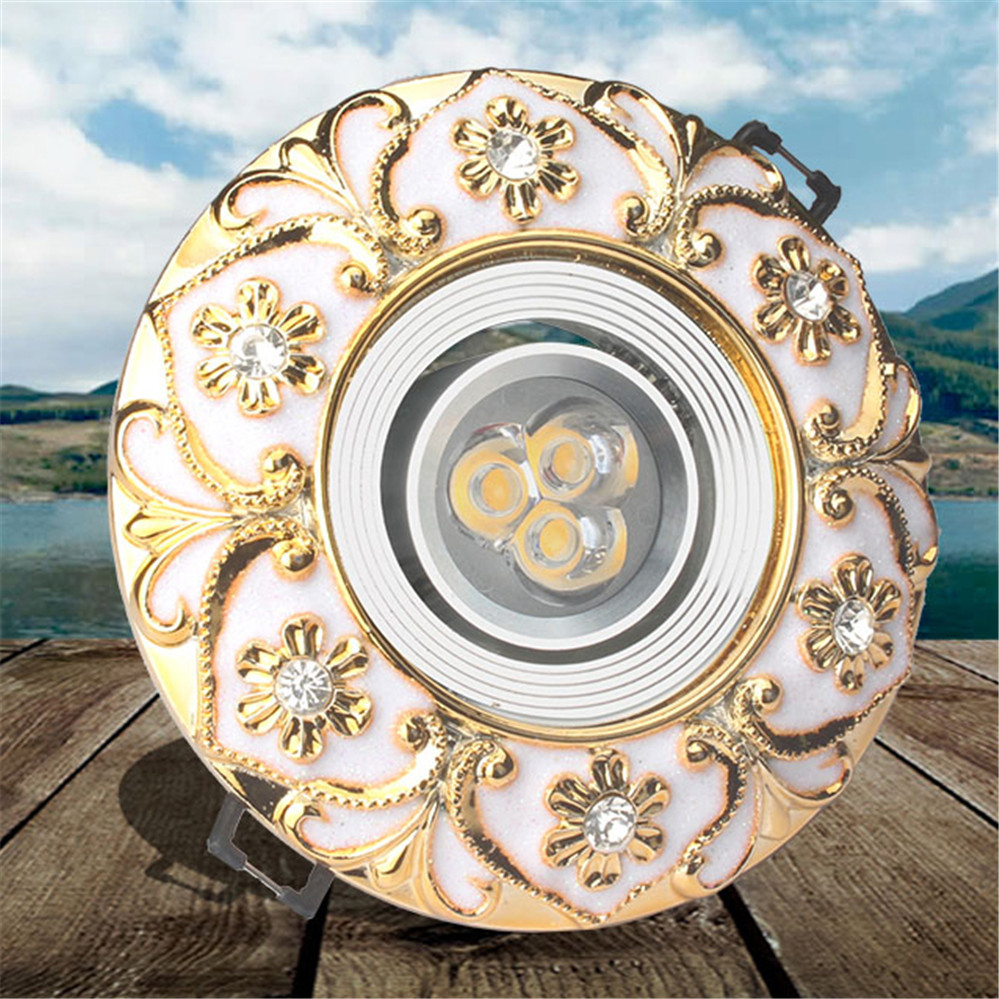 Europeisk luksuriøs diamantbesatt gullgirlander led-downlights 3w 5w 7w for gang, entré, spisestue, 220v innfelte lamper, spotlights