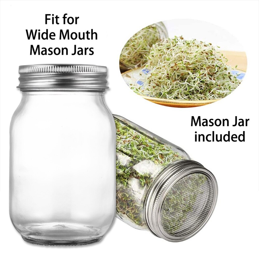2 Sets 500ml Glass Sprouter Jar Seeds Sprouting Jar Kit For Home Kitchen Garden Mason Sprouting Jar Kit With Lid And Rack