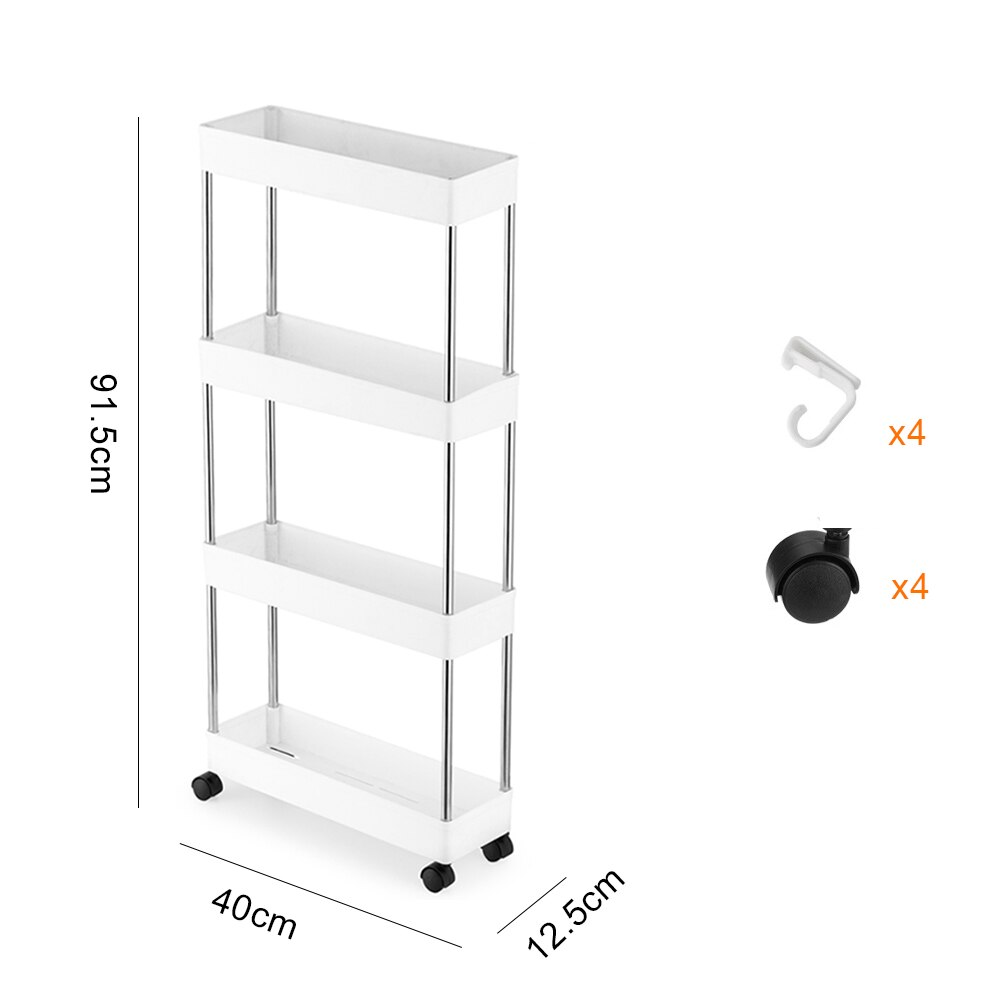 2/3/4 Tier Slim Storage Cart Mobile Shelving Unit Organizer Slide Out Storage Rolling Utility Cart Rack for Kitchen Bathroom: 4 Tier-White-narrow