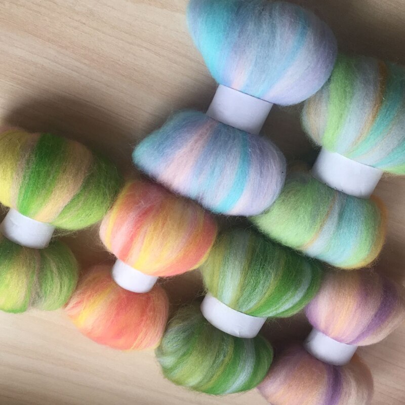 WFPFBEC-lana para fieltro peinado, 100% de lana merina, para costura, conjunto de bricolaje, 10g/bolsa, 6 colores, 70S