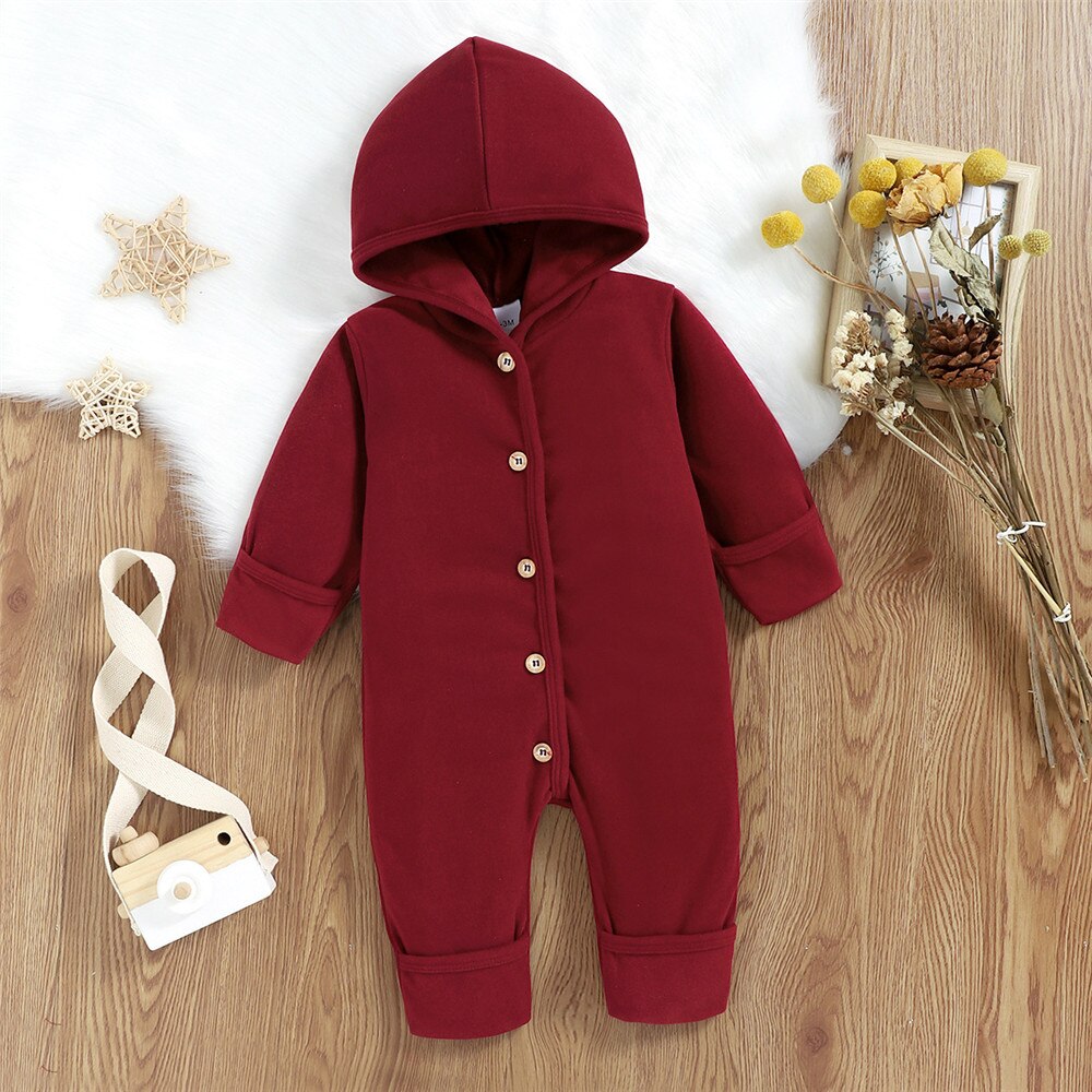 Prowow autunno e inverno vestiti per neonato pagliaccetti per neonati cotone + fibra di poliestere abbigliamento per neonato vestiti per ragazzo ragazza indumenti da notte con cappuccio: Red wine / 6-9M