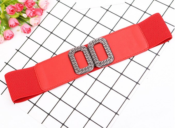 Vintage Koninklijke Ketting Buckle Broeksbanden Vrouwen Buikband Elastische Brede Riem All-Match Tailleband Decoratie Riem Voor Jurk Jas: Rood