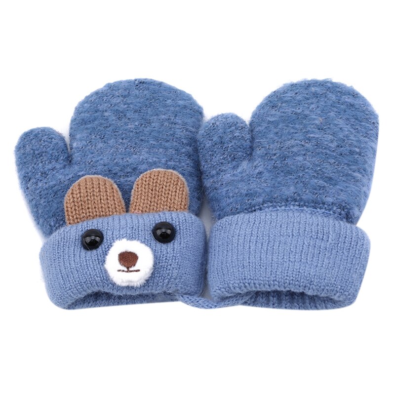 Arrivals Winter Cartoon Bear Patchwork Keep Warm Mittens Children Girls Boys Gloves 1-4 years: blue
