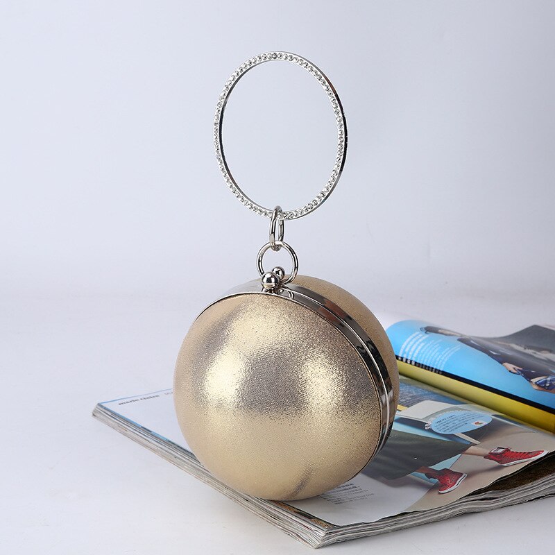 Bolso de cena esférico con bola redonda para mujer, bolsa de noche con personalidad sencilla, de PU, para , de maquillaje: Oro