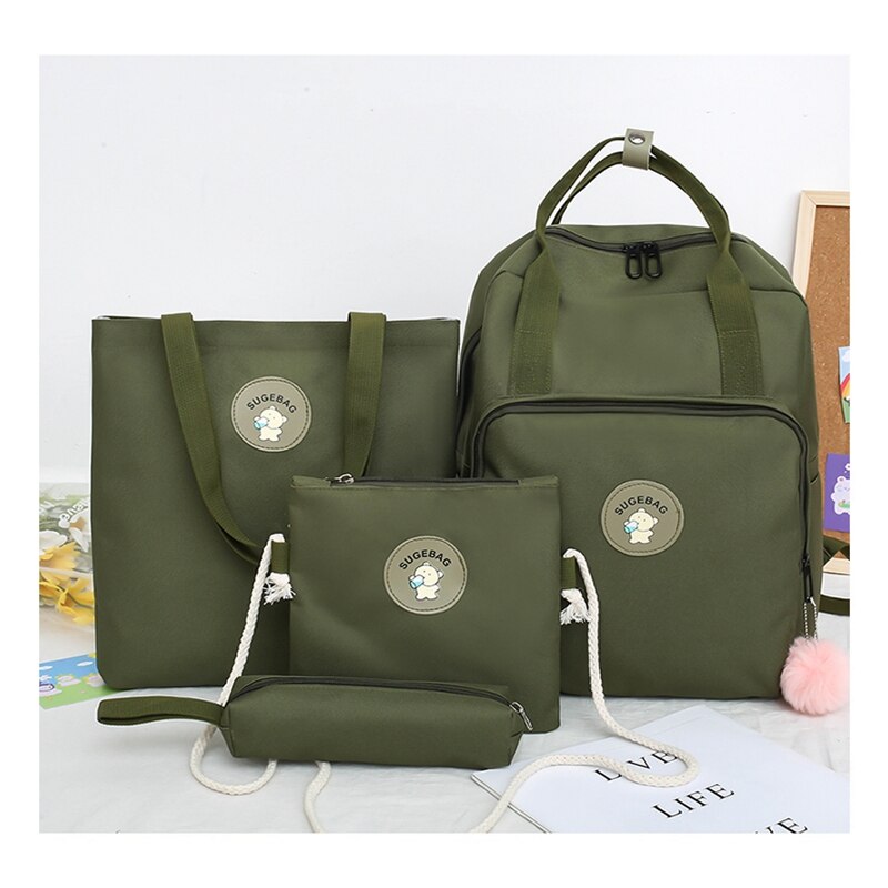 4 pçs/set moda feminina náilon mochila feminina casual à prova dwaterproof água sacos de ombro para adolescente escola saco bagpack