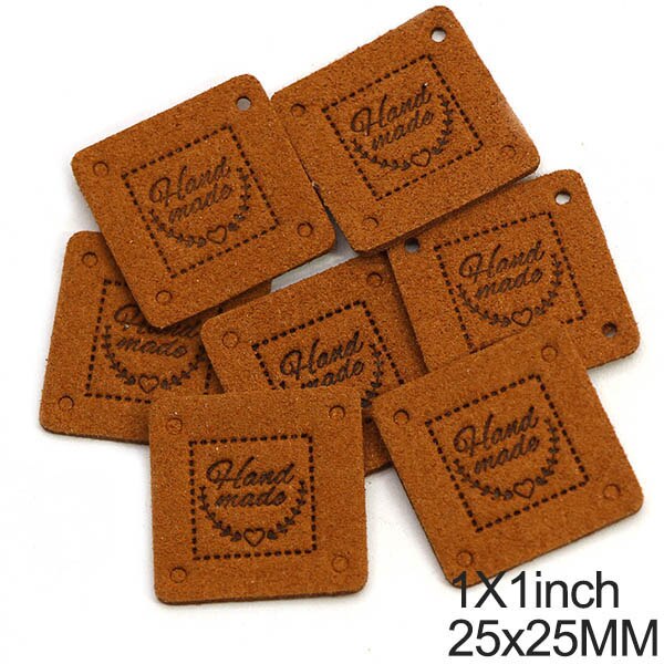 Étiquettes carrées en Fiber de cuir faites à la main pour vêtements, accessoires de couture, en forme de cœur, 25MM, 20 pièces: 04
