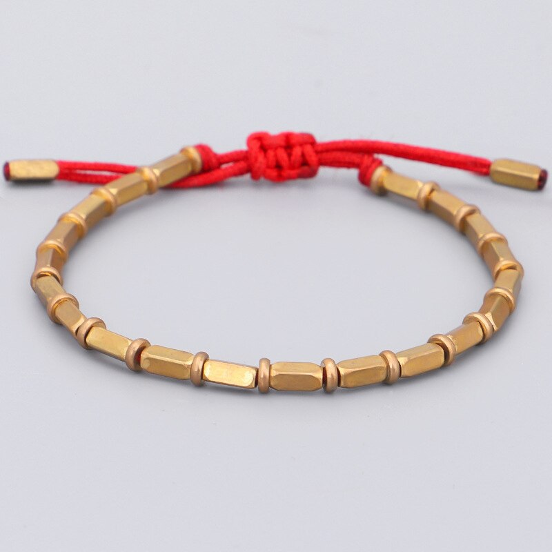 Tibetaanse Handgemaakte Zuiver Koper Kralen Lucky Touw Armband Budhhist Bangle Bescherming Zwart Gevlochten Vrouwen Man Sieraden Geluk: RED