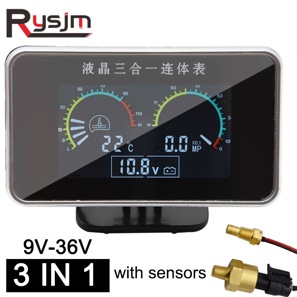 52MM 3 In 1 Voltmeter Water Temp Gauge Oil Pressure Gauge Kit Oil Temperature Gauge Triple Meter Oil Press Sensor Universal - 34