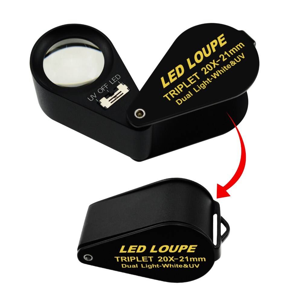 20x Loupe 21mm Optical Glass Magnifier 6 LED Light & UV Light Black Frame Achromatic Triplet Lens Hobbyist Coin Collector Arts