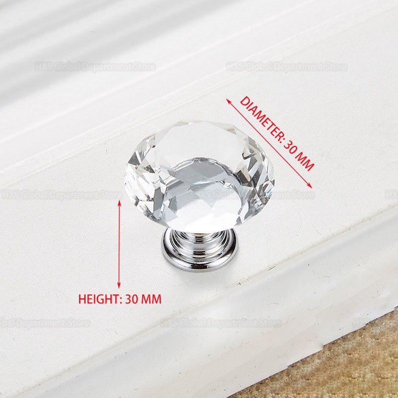 30mm Diamond Shape Crystal Handle Glass Knobs Cupboard Pull Drawer Knobs Kitchen Handle Cabinet Furniture Handle Hardware: Transparent