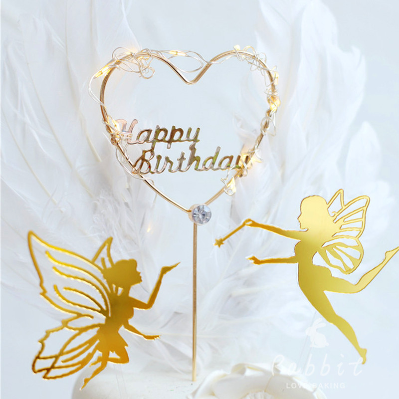 Joyeux anniversaire fée Elf gâteau Topper fleur dentelle maille Valentine décoration pour enfants enfant fille fête fournitures cuisson mignon