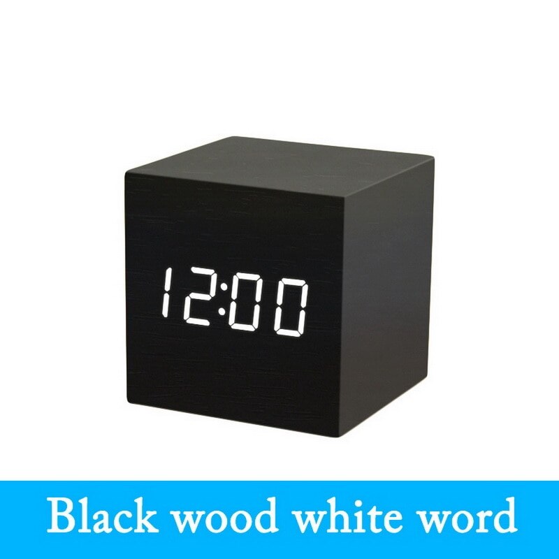 Kleine Quadrat Digitale Holz LED Wecker Holz retro glühen Uhr Schreibtisch Tabelle Dekor Stimme Kontrolle Schlummern Funktion Schreibtisch Werkzeuge: G250508