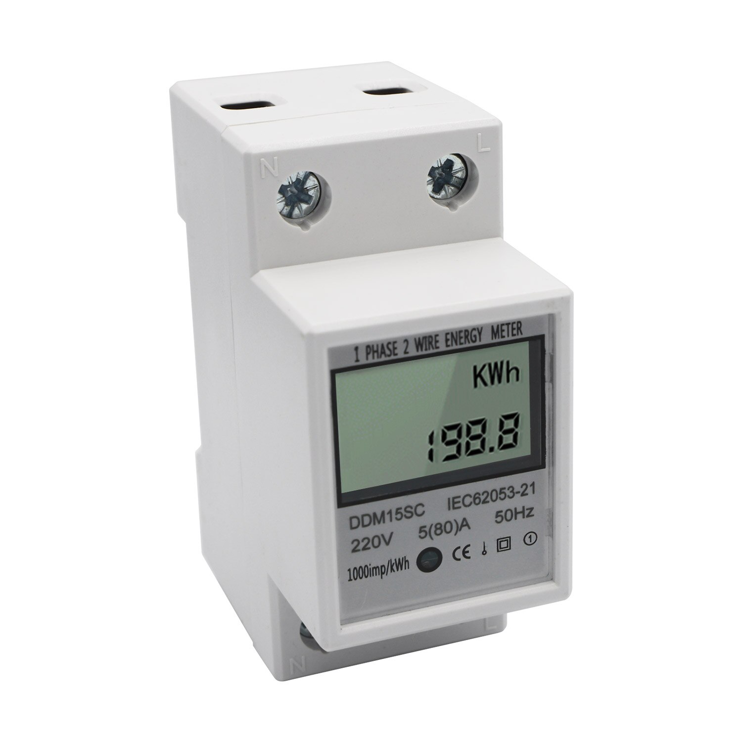 LCD Digital Display Single Phase DIN-Rail Energy Meter 5-80A 220V 50Hz Electronic KWh Meter Power Consumption Monitor DDM15SC