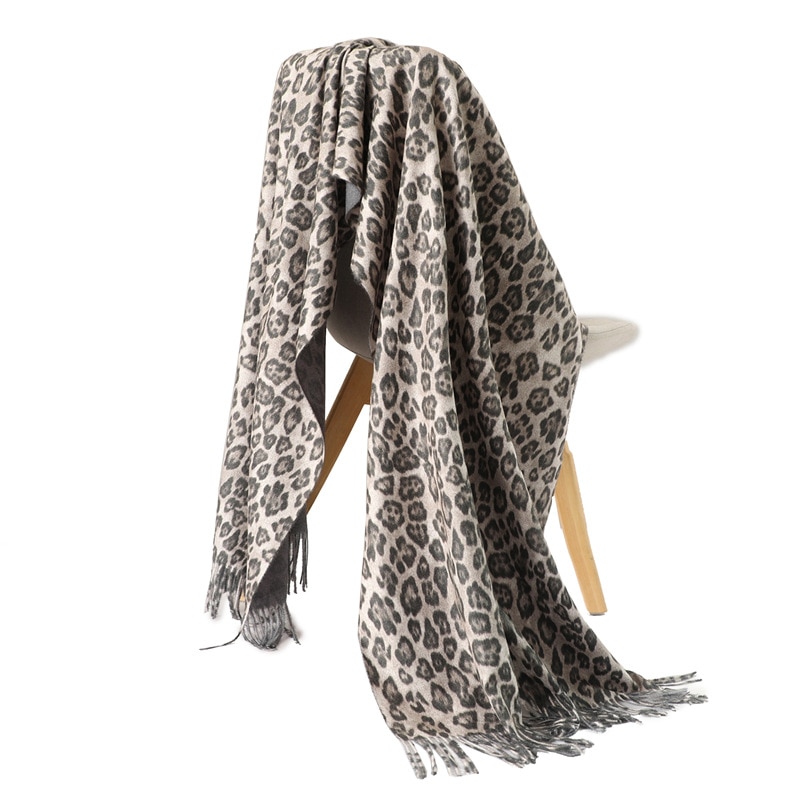 Leopardmönstrad halsduk dam dubbelsidig kashmirhalsduk vinter varm filt långa tofsar pashmina solida sjalar och omslag: 250g 11