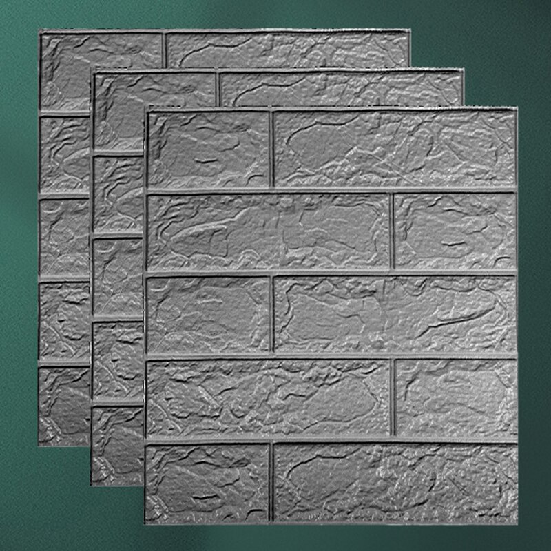 15/30pcs 3D Brick Wall Sticker Self-Adhesive DIY Waterproof Foam Wallpaper For Room Kitchen Roof Ceiling Background Wall Decals: silver / 35x38.5cmx15pcs