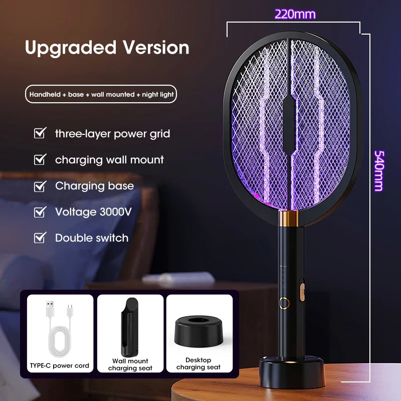 Elektrische Muggen Killer Met Uv Lamp Handheld Elektrische Mug Swatter Huishoudelijke Outdoor Vliegenmepper 3000V Muggen Killer: WIT