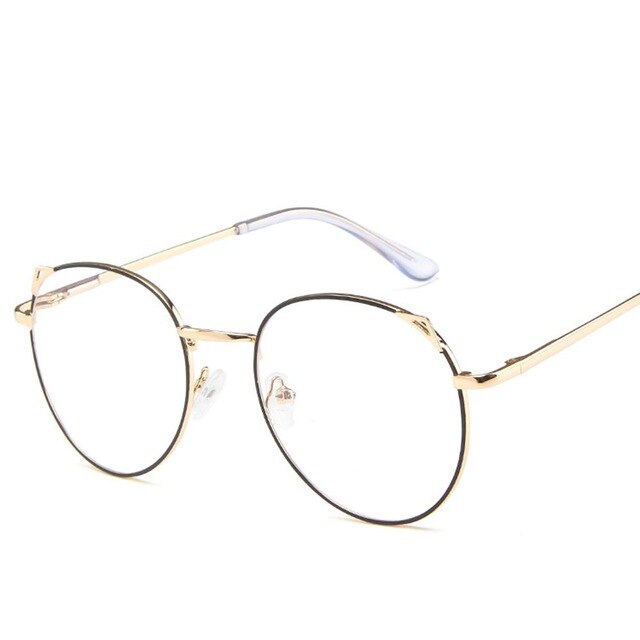 Computer Glasses Anti Blue Light Gaming Glasses Retro Round Circle Metal Glasses Frame Can Be Equipped With Other Glasses: Gold Black