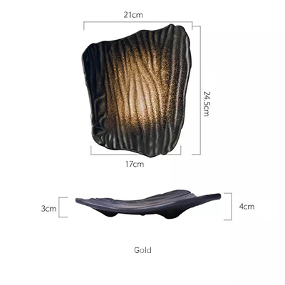 Retro Ceramic 10-Inch Plate Irregular Shape Dessert Plate Sushi Noodle Western Food Snack Plate Cake Plate Decoration Tableware: Gold