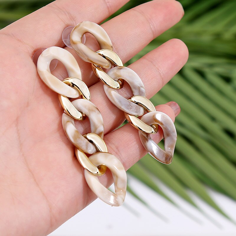 Trendy Long Chain Acrylic Vintage Earrings For Women Geometric Brown Resin Statement Earring Retro Jewelry