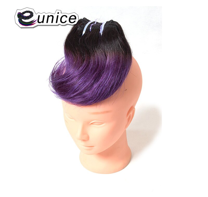 Tissage synthétique deux tons ombré-Eunice | Mèches courtes Body Wave, racines foncées, 8 pouces, 1 lot de 4 pièces, lot de 100 grammes pour femmes: VIOLET