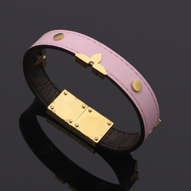 four leaf flower two round nail coffee pattern Bracelet foreign trade V Leather Bracelet Jewelry V hollow