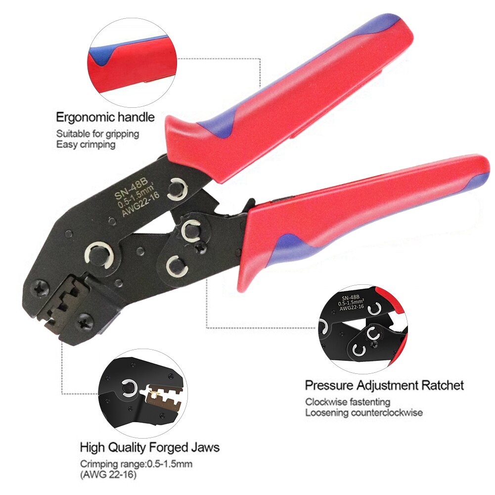 Sn -48b krimptang 600 stuks connector 4.8 stekker terminal krimptang krimptang draad 0.5 mm 2 alicate awg 20 handgereedschap krimptang