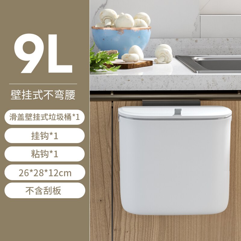 Cubo de basura antiolor para cocina, tapa de reciclaje de plástico para colgar, montaje en pared, color blanco, 9l: Style 8
