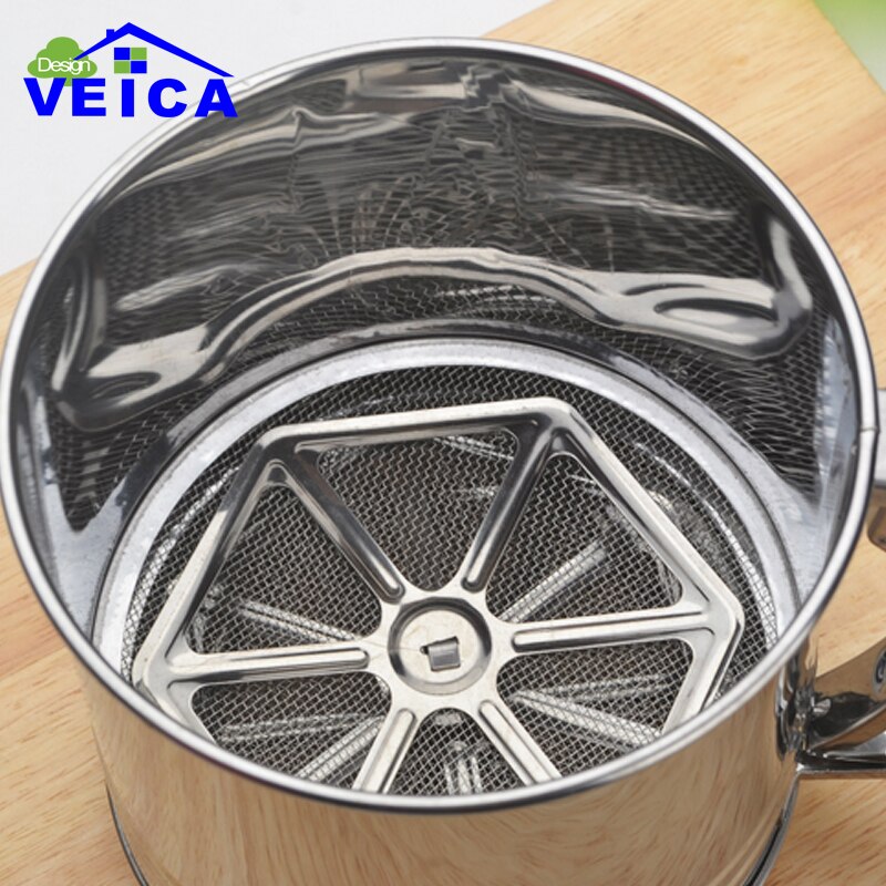 1 pcs large Cup Shape Flour Sieve Stainless Steel Mesh Flour Sifter Mechanical Baking Icing Sugar Shaker Sieve Tool