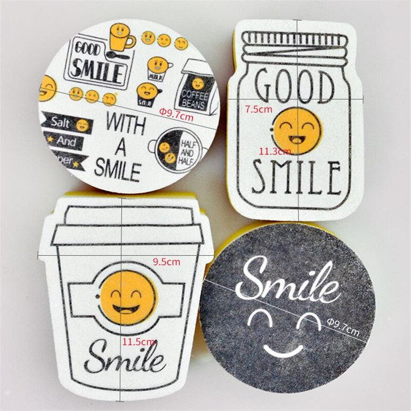 4 Pc Magic Sponge Smiley Face Thick Sponge Strong Decontamination Dish Washing Cloth Home Kitchen Cleaner Sponges Scouring Pads