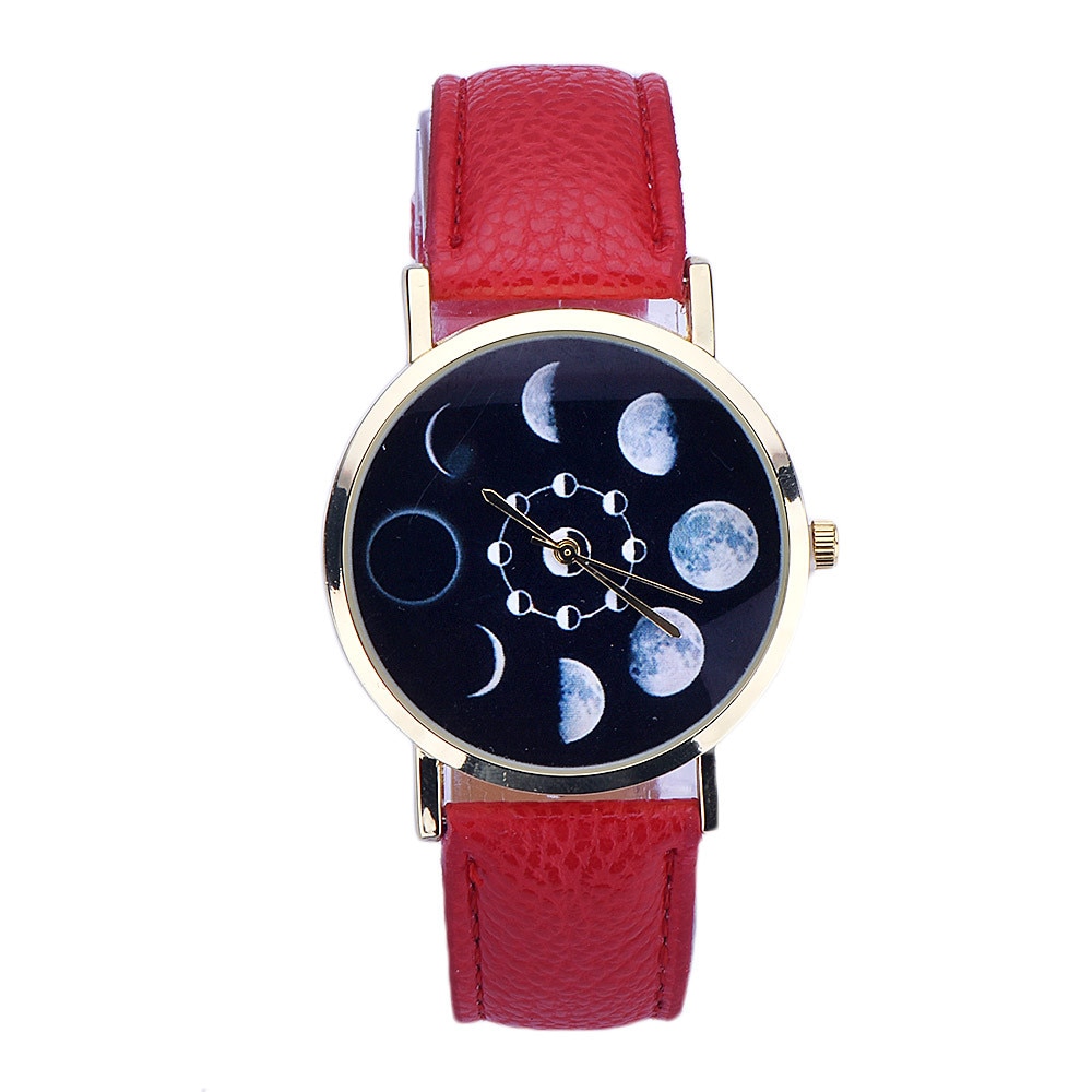 Prachtige zonnemaanfase maansverduistering horloges dames stijlvol quartz horloge pu leren armband horloges dames klokuren