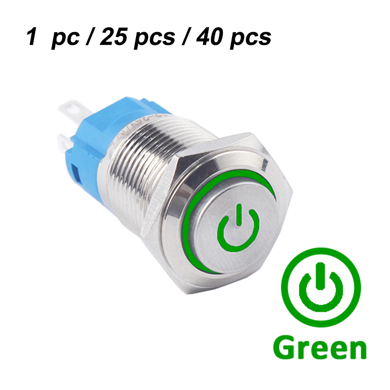16mm hoch heilen Metall Drücken Druckschalter 12V 24V momentan Energie LED Wasserdicht Glocke Ring Auto Motor- 1Nein 3V: 4XL / Grün / 12V