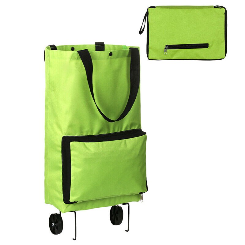 Portable Wheeled Bag High Capacity Supermarket Folding Shopping Bag Trolley Cart Handle Bag Casual Tote Bag Bolsos Sac A Main: Green