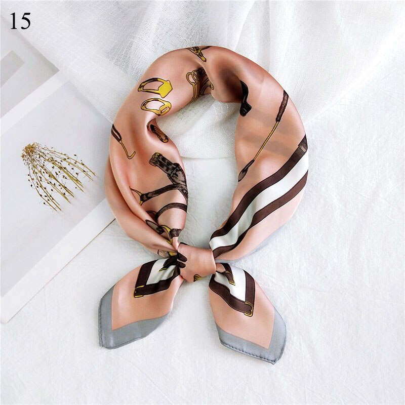 Foulard carré en soie imprimé pour femme, petit foulard de cou, bandeau pour cheveux, foulard, foulard, bandana, châle: 15