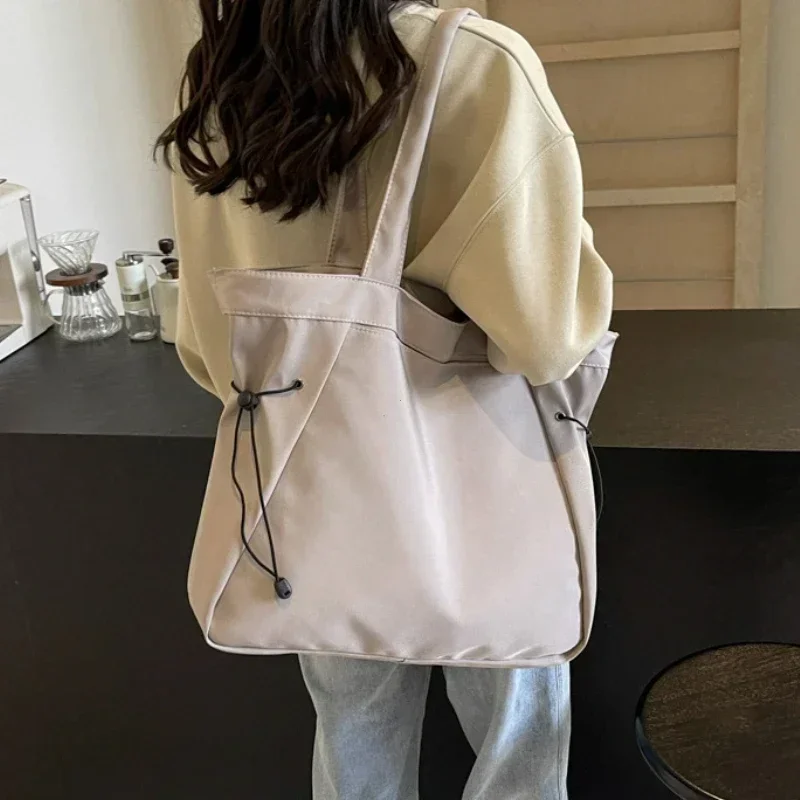 Bolso de mano informal de gran capacidad para mujer, bolso de viaje sencillo, bolso de hombro grande, bolsos estéticos, bolso de mano con cordón