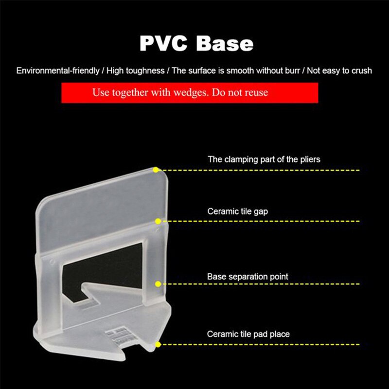 1mm fliser nivellering system nivå kiler flis avstandsstykker for gulv veggkonstruksjon verktøysett 100 stk kiler/baser 1 stk push tang