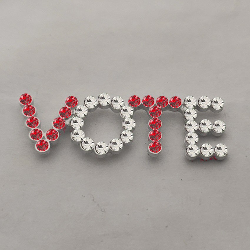 Rhinestone Pearl Vote Pin Brooch Jewelry: red  clear