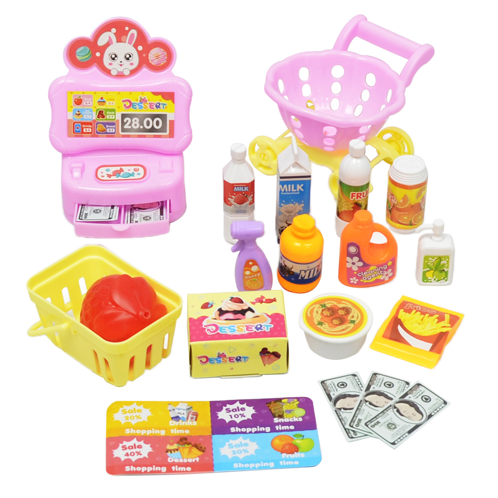 17Pcs Grocery Store Pretend Play Supermarket Playset Toys Set Simulate Shopping Props for Kids Children Fun