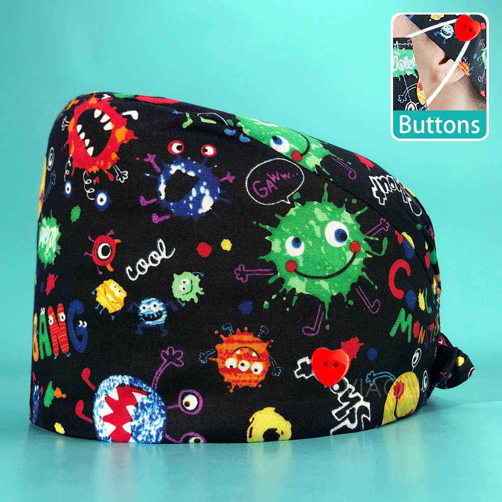 Health Workers Frosted Hat Laboratory operator work cap Beauty salon Print Hat adjustable Scrub Cap working Clean hat Spa Caps: 22029ax