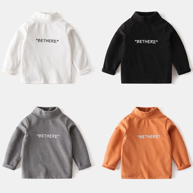 Enfants col roulé chemise garçons lettres épaissi à manches longues T-shirt enfants enfants vêtements automne hiver hauts 2 4 6Y