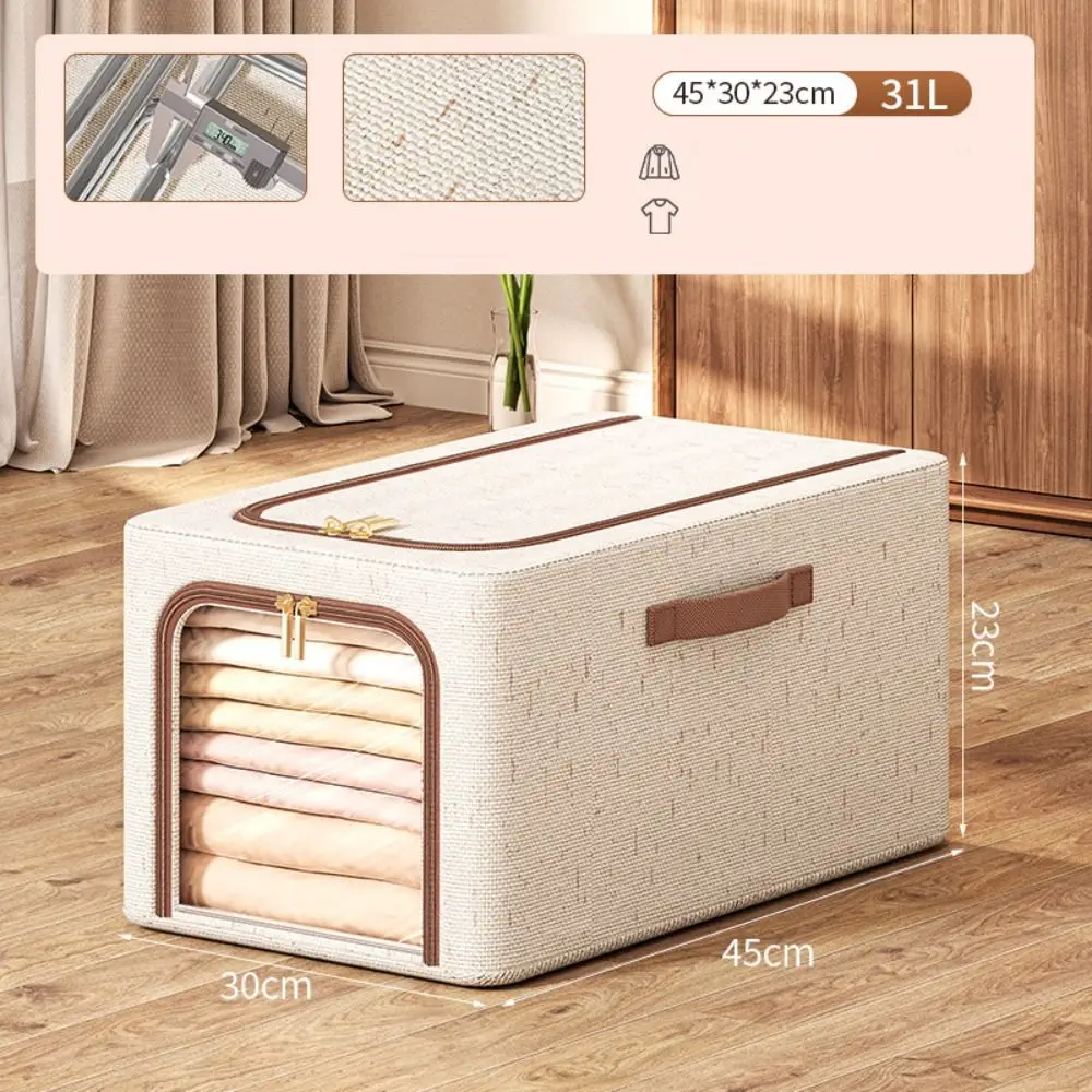 Visible Window Clothes Storage Bins with Durable Handle Foldable Wardrobe Sorting Storage Bucket Clothes Organizer: Light Grey