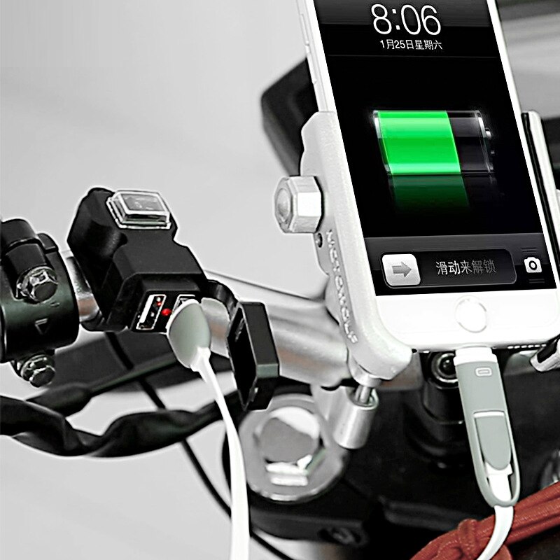 Motorcycle USB Socket for Phone GPS Motorbike Handlebar Charger 5V 1A/2.1A Adapter Power Supply Socket Waterproof Dual USB Port