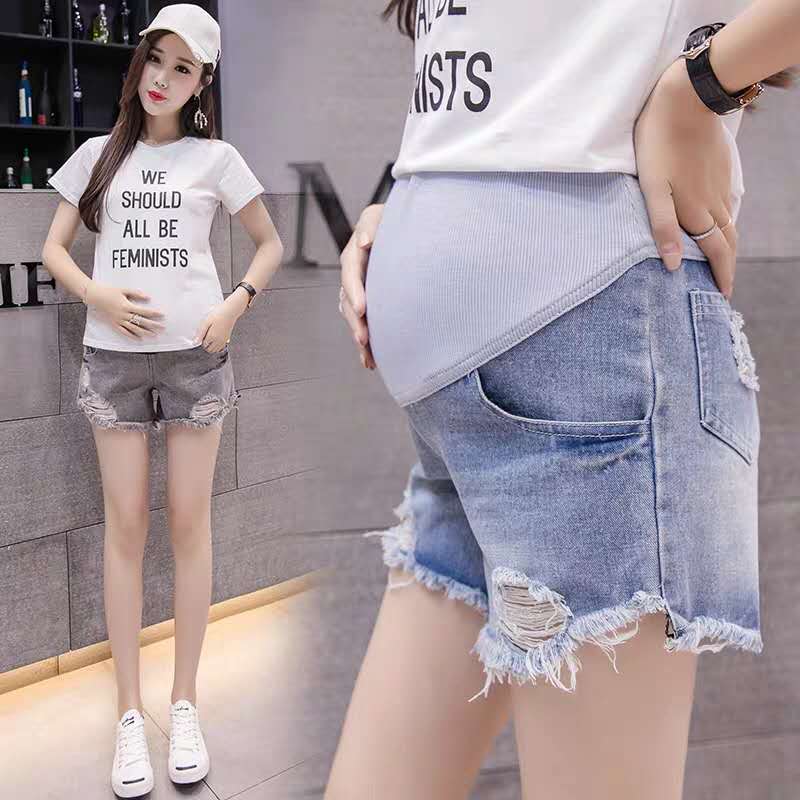 Gravide kvinners denimshorts dame sommerklær sommer fasjonable løse shorts sommer gravide kvinners tynne shorts